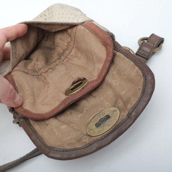 FOSSIL Mason Leather Crossbody Bag Two Tone Sling Purse Bag Brown Cream Small - Picture 12 of 16